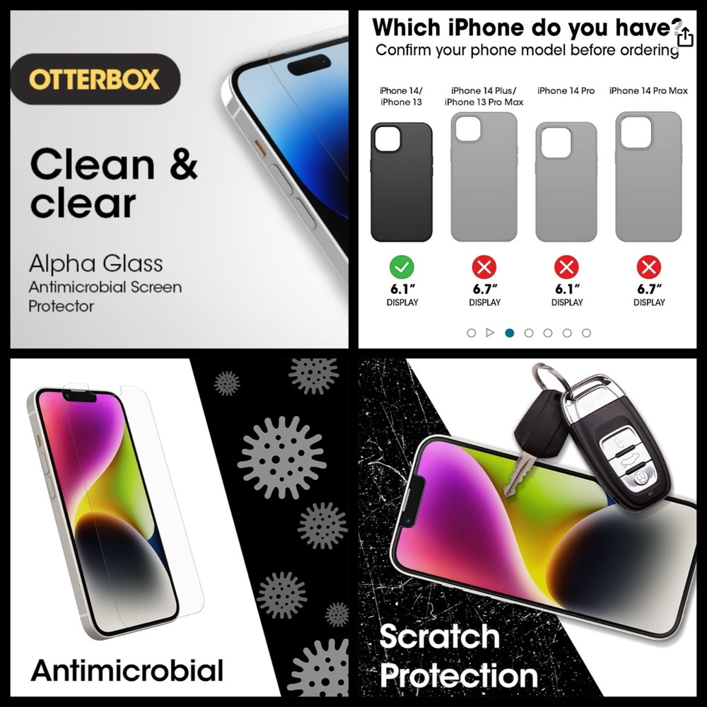 🍎🛡️iPhone13,13Pro,14 💪🏼💯 OtterBox Alpha Glass screen protectors. Antimicrobial. - Picture 2 of 16